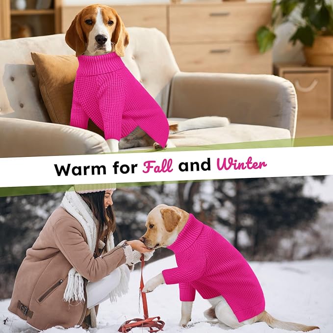 Queenmore Soft Warm Large Dog Sweater, Large Dog Sweaters for Male Dogs, Pet Christmas Sweaters, Extra Large Breeds Kintwear, Turtleneck Pullover Pet Clothes, Fuchsia 3XL
