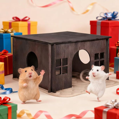 Wooden Guinea Pig Hideout, Guinea Pig House Small Rabbit Hideout with Multiple Windows, Small Animal House Bunny House Hideaway Castle Habitat for Guinea Pigs, Hamster, Chinchilla