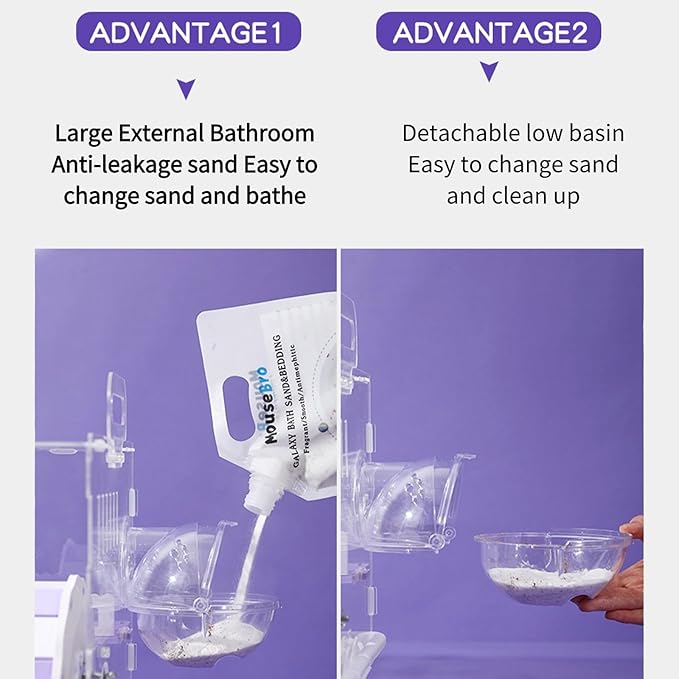 Large Acrylic Hamster Cage14.6x10.2x12.6in-Multi-Level Habitat for Dwarf/Syrian Hamsters-Mice (Ventilated Top-Removable Base) Expandable Small Animal Enclosure (Purple Hamster Cage, 14.6x10x12.6)