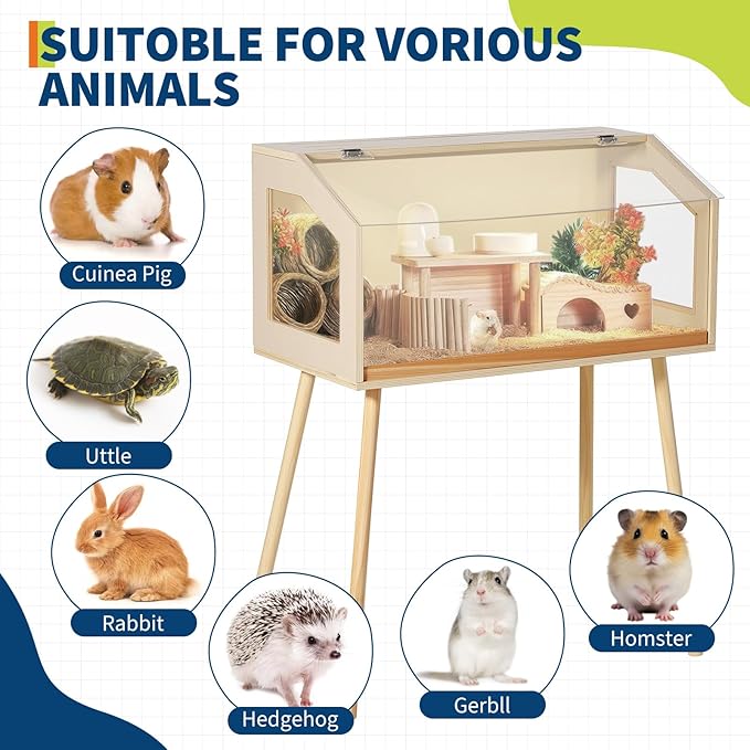 Hamster Cage with Legs,Large Hamster Habitats Chew Proof,Guinea Pig Cages with Acrylic Window & Openable Top,Small Animal Cage for Guinea Pig, Chinchilla, Gerbil - 40" l x 20" w x 47.5" h