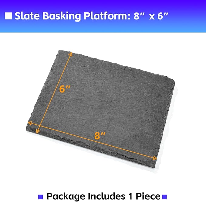 Natural Slate Basking Platform for Reptiles Bearded Dragon Tortoise Turtle Habitat Accessory Heat Retention, Anti-Slip Design, Feeding Tray Functionality, and Superior Water Absorption (8'' x 6'')