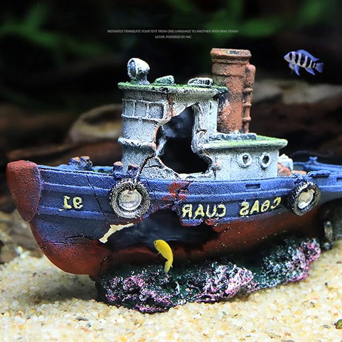 SLOCME Aquarium Large Shipwreck Decorations - Fish Tank Lifelike Ship Decor，Resin Material Large Pirate Ship Decor