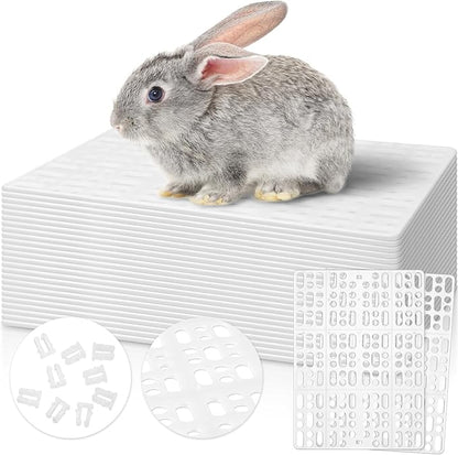 BBTO 24 Pieces Plastic Rabbit Cage Mat Durable Rabbit Feet Pad Small Animal Feet Pad Cage Resting Mat with a Convenient Connectors, Bunny Pads for Easy Cleaning for Bunny Rat Guinea Cats(White)