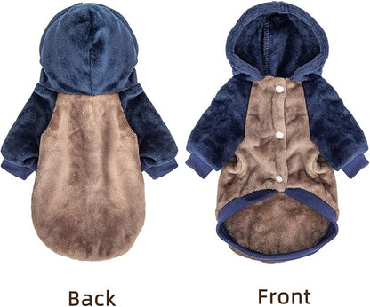 FabriCastle Dog Hoodie Sweater for Small Dogs Boy and Girl, Small Dog Clothes XS XXS Puppy Sweatshirt, Pet Outfit, Cat Clothing Super Soft Warm Snap On Closure (Khaki-Navy, X-Large)