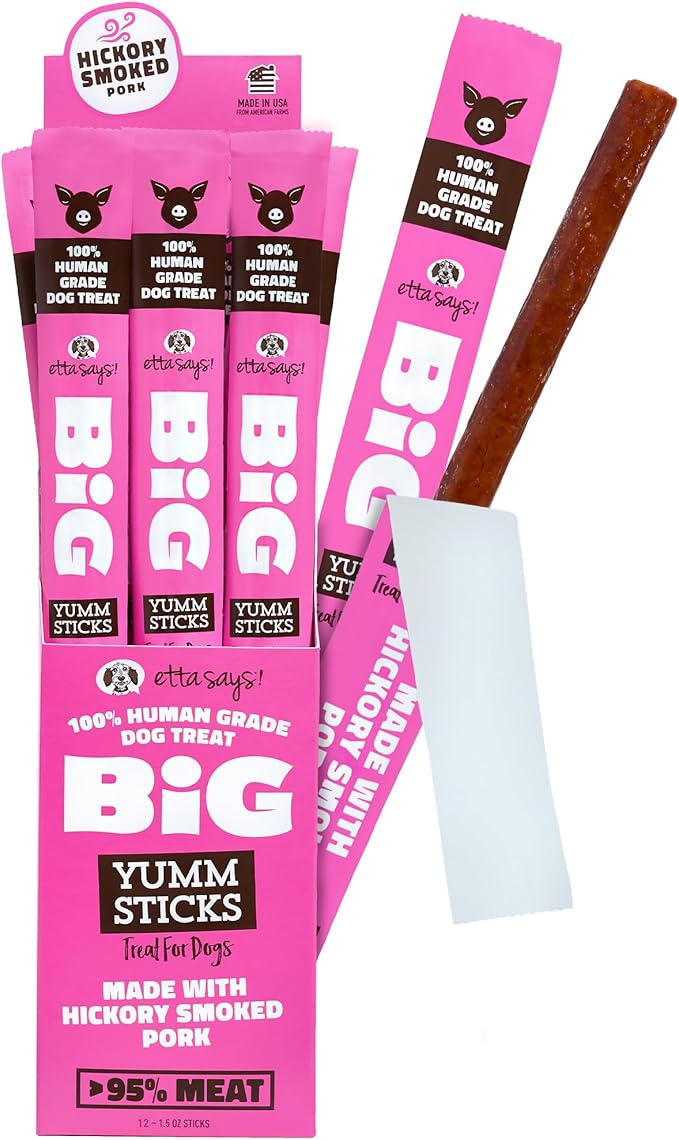 etta says! Big Yumm Sticks - Real Meat Pork Dog Jerky Treats - Human Grade - Made in The USA (12 Count Pack of 1)