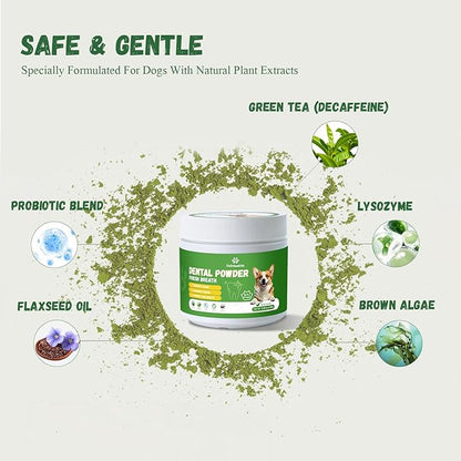 Dog Teeth Cleaning Powder, Dog Dental Powder for Teeth Cleaning and Dog Breath Fresh for Dogs with Probiotic & Tartar Remover, Plaque Off Dog Tooth Cleaning (80g)