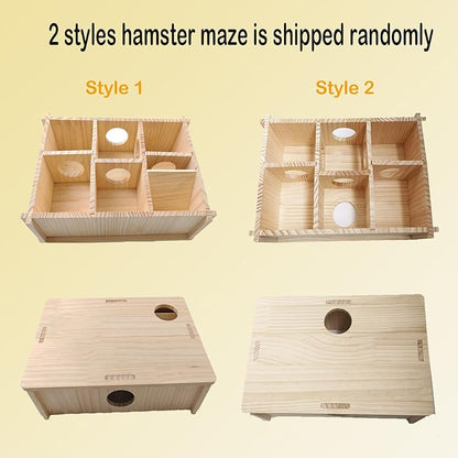 Multi Chamber Hamster House,Wooden Guinea Pig Maze Hideout Hut Interesting Multi-Room Tunnel Exploring Toys Hamsters Accessories for Guinea Pigs Dwarf Mice Gerbil Small Rodents