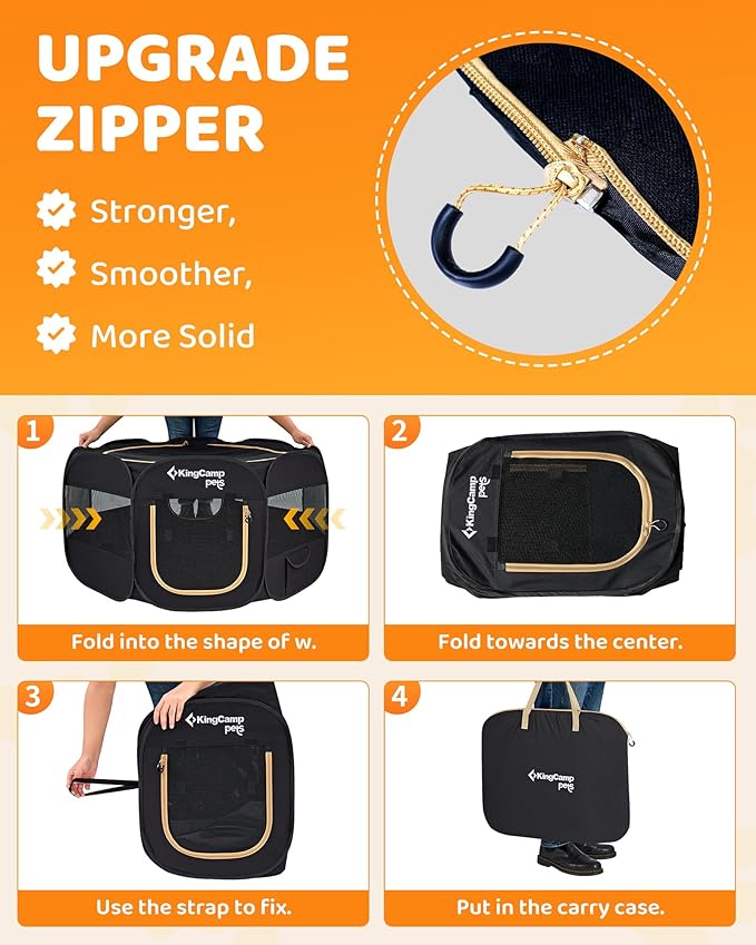 KingCamp Dog Playpen, Portable Foldable Cat Kitten Puppy Tent Crates 29"/36"/50" Pop Up Pet Playpen with Zippered Bottom & Cover for Indoor Outdoor Use (X-Large, Black)