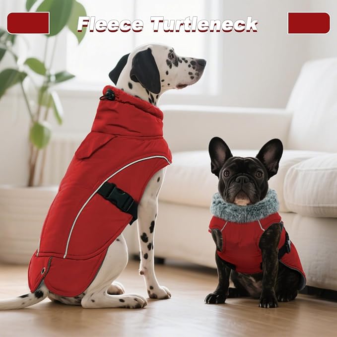 DENTRUN Medium Dog Winter Jacket - Warm Reflective Windproof Coat, Adjustable Neck & Snap Closure, Water Repellent Thick Fleece Vest, Fleece Lined for Beagle Pug, Red, M