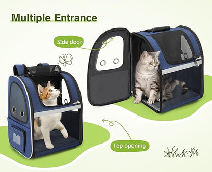 Pecute Pet Carrier Backpack, Cat Backpack Carrier, Expandable with Breathable Mesh for Small Dogs Cats Puppies, Dog Backpack Carrier for Hiking Travel Camping Outdoor, Hold Pets Up to 17 Lbs