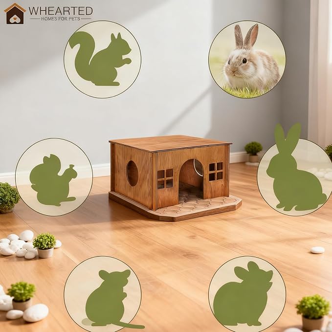 Guinea Pig Houses and Hideouts, Hamster House Hideout, Wooden Small Animal House with Windows, Large Guinea Pig Hideout Castle for Hamsters Small Bunny Chinchillas Playing Hiding