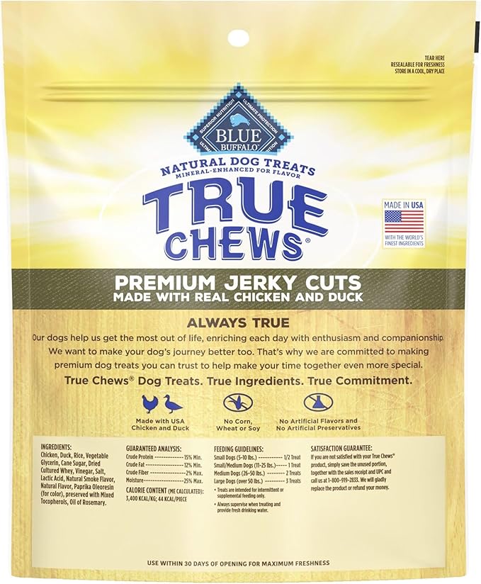 Blue Buffalo True Chews Premium Jerky Cuts Dog Treats, Made in the USA with Natural Ingredients, Duck, 12-oz Bag