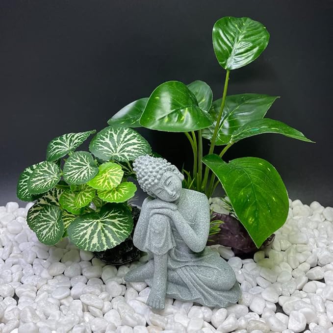 Smoothedo-Pets Fish Tank Decorations Aquarium Decoration 4inch Ornaments Accessories Betta Fish Rest Leaf Buddha (Type-B-Set-Buddha)