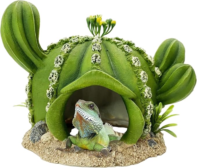 kathson Reptile Tank Decor Lizard Hide and Cave Plants Terrarium Decorations Resin Cactus Desert Aquarium Tank Habitat Accessories for Bearded Dragon Chameleon Leopard Gecko Snake Fish (Ball Cactus)