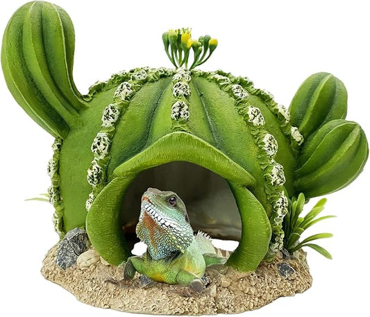 kathson Reptile Tank Decor Lizard Hide and Cave Plants Terrarium Decorations Resin Cactus Desert Aquarium Tank Habitat Accessories for Bearded Dragon Chameleon Leopard Gecko Snake Fish (Ball Cactus)
