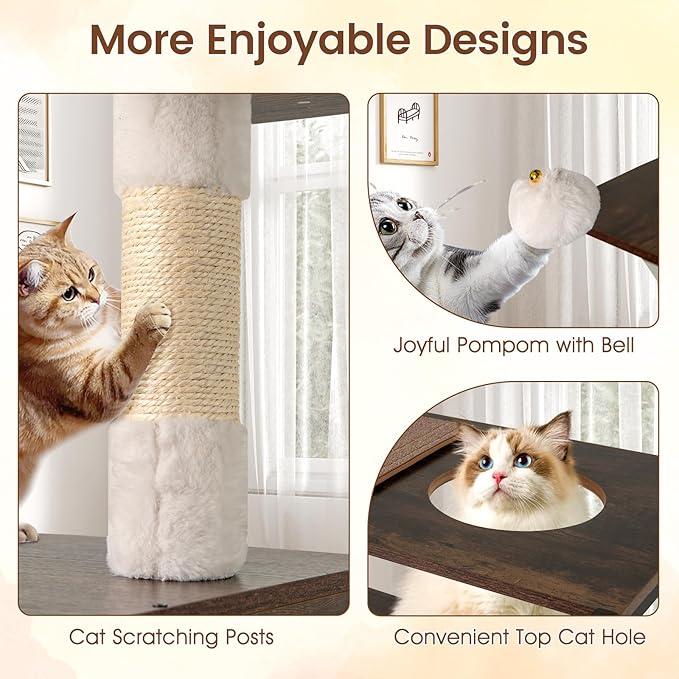 Tangkula Modern Cat Tree, 52 Inch Multi-Level Cat Tower with Metal Frame, 2 Wooden Condos, Sisal Scratching Posts, Detachable Cushion & Mats, Dangling Balls, Space Capsule Nest for Indoor Cats
