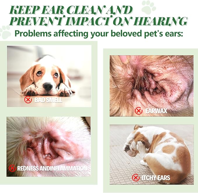 Dog Ear Powder Set, Dog Ear Powder for Hair Removal 30g , 5.5 Inch Hemostat and Dog Clippers for Grooming, Dog Ear Infection Treatment ，Removing Earwax and Odour，Relief of Itching（greener 3pcs)