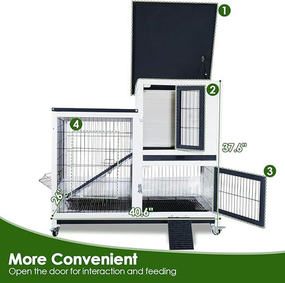 Bunny Hutch Indoor Rabbit Cage Outdoor 2-Story Rabbit House with Urine Guards and 2 Removable Tray for Small Animals