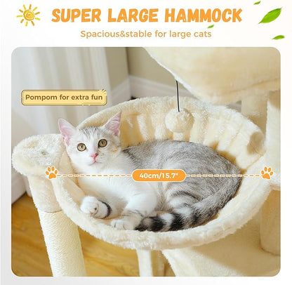 PAWZ Road Large Cat Tree, 41 Inches Multi-Level Cat Tower with 2 Spacious Condos for Indoor Cats, Large Cat House with Comfy Hammock, Padded Perch, Scratching Pad and Replaceable Balls