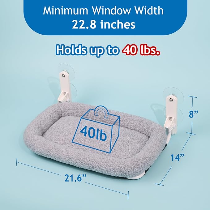 Zakkart Foldable Cat Hammock for Window - Cordless, Embeded Machine Washable Bed, Robust Metal Frame - Cat Window Perch for Large Cats and Kittens (Gray Bolster Bed, Medium)