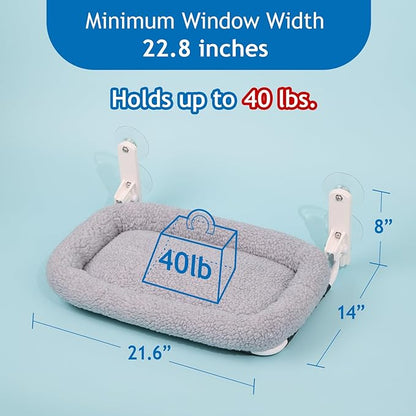 Zakkart Foldable Cat Hammock for Window - Cordless, Embeded Machine Washable Bed, Robust Metal Frame - Cat Window Perch for Large Cats and Kittens (Gray Bolster Bed, Medium)