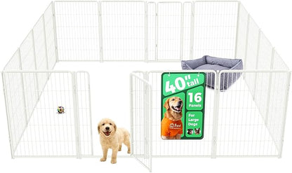 FXW Homeplus Unleashed Indoor Dog Playpen - Stress-Free and Safe Play, Heavy Duty 40 Inch 16 Panels Dog Pen for Medium and Large Dogs, White│Patented