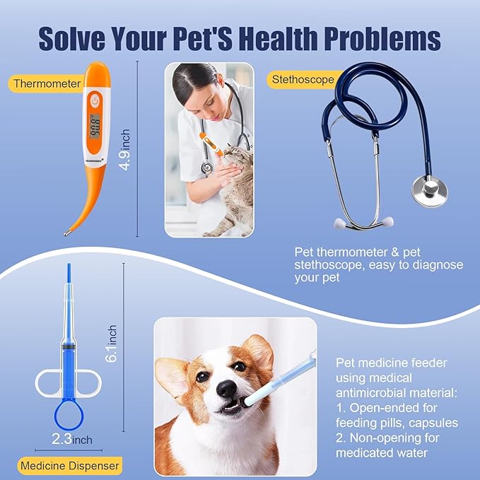 Puppy Kitten Whelping Kit, Whelping Kit with Feeding Nipple Bottle Stethoscope Scissors Cord Clamps Aspirator etc Full kit