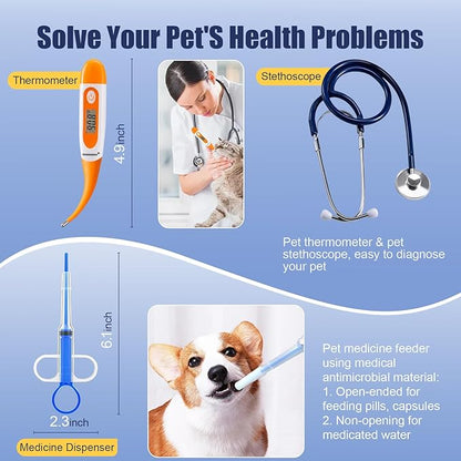 Puppy Kitten Whelping Kit, Whelping Kit with Feeding Nipple Bottle Stethoscope Scissors Cord Clamps Aspirator etc Full kit