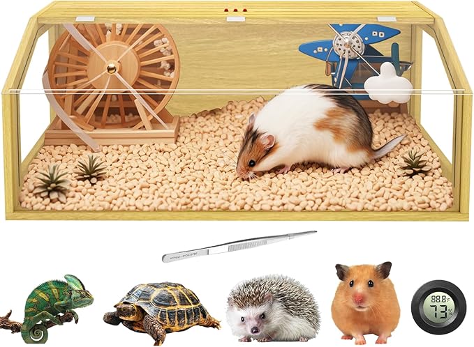 Large Hamster Cage, Chewproof Large Hamster Habitats, Wooden Guinea Pig Cages, Openable Top Roof, Lockable Gerbil Cage, Small Animal Cage for Dwarf, Syrian, 40" L x 16" W x 16" H