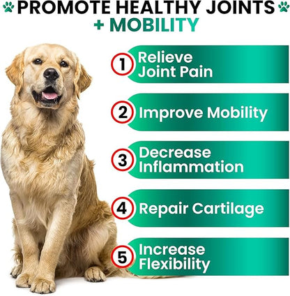 Grateful Pawz Hemp Hip and Joint Supplement for Dogs - Glucosamine for Dogs - 170 Joint Pain Relief Treats - Chondroitin, MSM - Advanced Health Supplement - Beef Liver Flavor - Made in USA