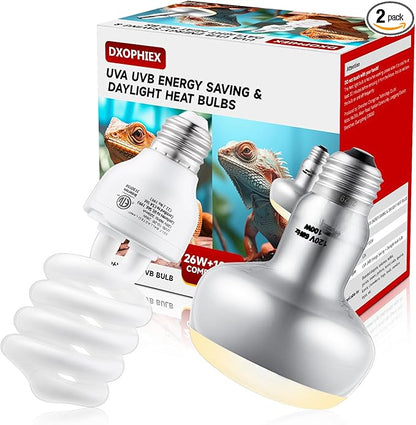 100W Reptile Heat Lamp and 26W 10.0 UVB Bulb Combo Pack, UVA Basking Bulb and UVB Light for Reptiles, Basking Light for Bearded Dragon, Turtles, Snake and Lizard