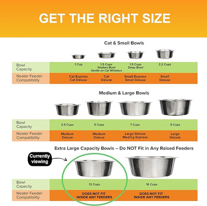 Neater Pet Brands 12 Cup (96 oz.) Stainless Steel Dog Bowls, Set of 2 Metal Bowls for Large Breed, Large Dog Water Bowl or Food Bowl for Indoors or Outdoors, Dishwasher Safe Dish for Extra Big Dogs