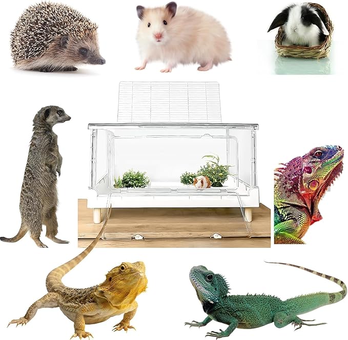 Hamster Cage & Guinea Pig Cages, Acrylic Cage for Small Animal Pets, Large Transparent Gerbil Cage and Habitats, Hedgehog, Dwarf Hamster, Rat, Mouse, Ferret, Bunny, Quail, Extendable, Stackable