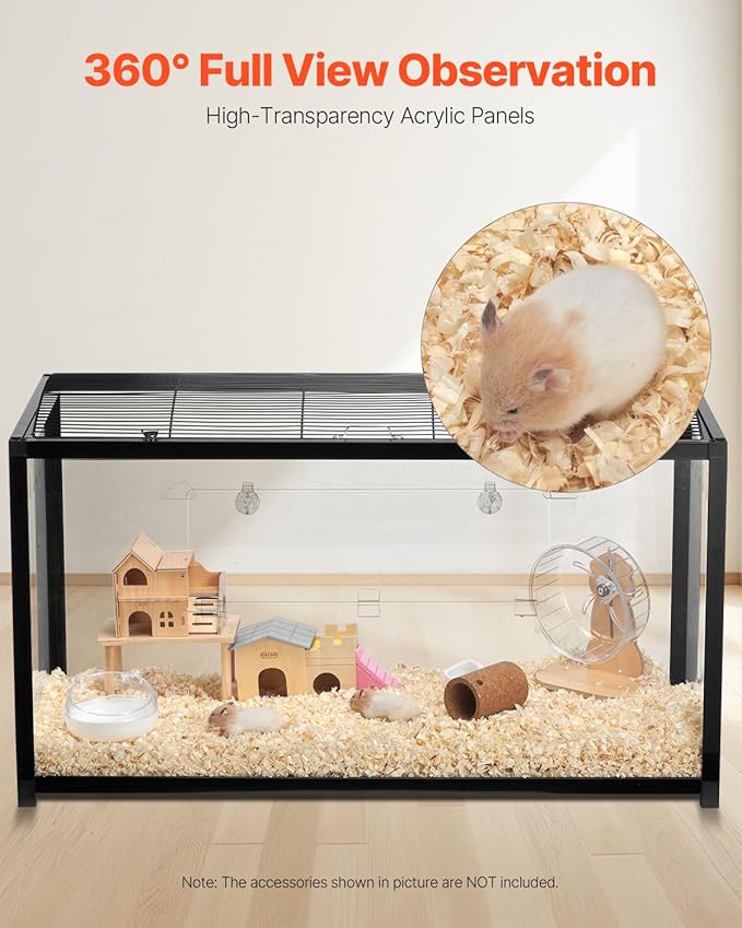 VEVOR Hamster Cage, 360 Viewing Transparent Hamster Habitats, Small Animal Cage