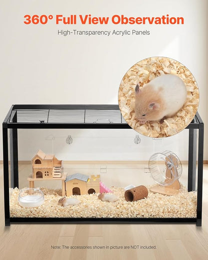 VEVOR Hamster Cage, 360 Viewing Transparent Hamster Habitats, Small Animal Cage