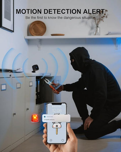 1080P HD Mini Camera for Indoor Security with App Control Motion Detection & Night Vision Wireless WiFi Rechargeable Pet Camera for Home/Office 24/7 Cycle Save (Black)