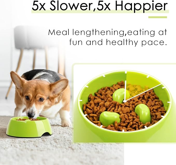 SUPERDESIGN Slow Feeder Dog Bowl Cat Bowl 1 Cup Slow Feeding Dog Bowl for Small Medium Breed Anti Gulping Healthy Eating Interactive Bloat Stop Alternative Non Slip Puzzle Dog Food Bowl, Green