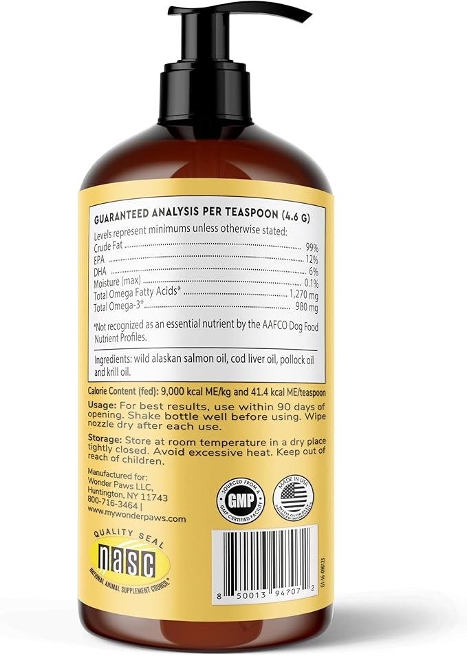Fish Oil for Dogs - Omega 3 for Dogs from Alaskan Salmon, Cod & Krill Oil - EPA DHA Fatty Acids - Less Shedding & Itching - Skin, Joint, Immune & Heart Health - Liquid Supplement (16 oz)