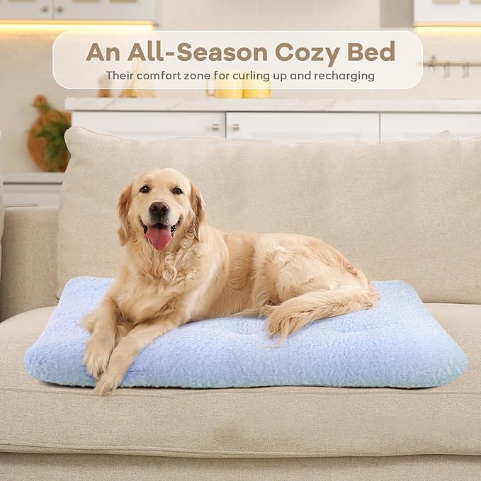 Mora Pets Cat Bed Comfy Puppy Crate Beds Plush Cat Sleeping Mat Washable Pets Mattress Anti-Slip Kitten Bed Soft Kennel Pad for Small Dogs Cats Breeds, 23" x 18", Blue