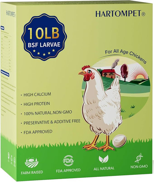 10LB Dried Black Soldier Fly Larvae, Non-GMO & Nutrient-Packed Chicken Feed, Strong Egg Production and Health, Rich in Calcium for Healthy Hens and Ducks, Better Than Dried Mealworms