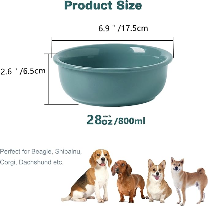 Single Replacement Bowl for 6.3'' High Elevated Dog Bowls, Non-Slip Pet Feeding Dishes for Small Medium Dogs and Cats, Durable Porcelain Dog Food and Water Bowls(28oz, Dark Green)