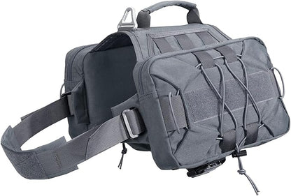 EXCELLENT ELITE SPANKER Dog Pack Dog Saddle Bag Backpack for Camping Hiking Medium & Large Dog with 2 Capacious Side Pockets (M, Grey)