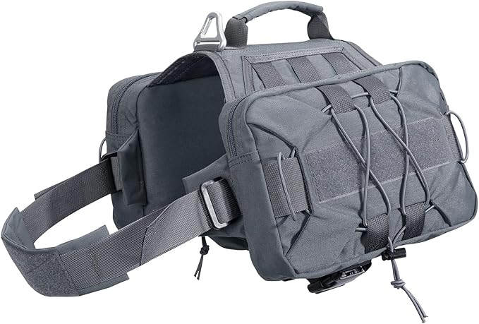 EXCELLENT ELITE SPANKER Dog Pack Hound Dog Saddle Bag Backpack for Travel Camping Hiking Medium & Large Dog with 2 Capacious Side Pockets(Gry-L)