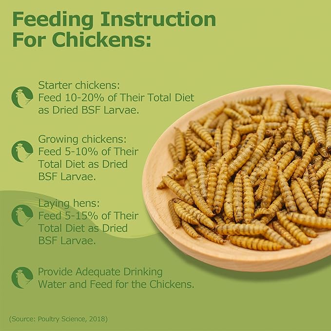 5LB Dried Black Soldier Fly Larvae, Non-GMO & Nutrient-Packed Chicken Feed, Strong Egg Production and Health, Rich in Calcium for Healthy Hens and Ducks, Better Than Dried Mealworms