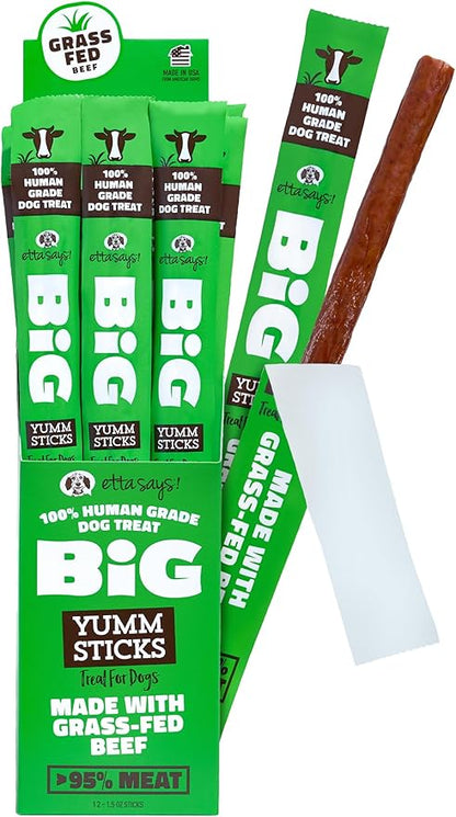 etta says! Big Yumm Sticks - Real Meat Beef Dog Jerky Treats - Human Grade - Made in The USA (12 Count Pack of 1)