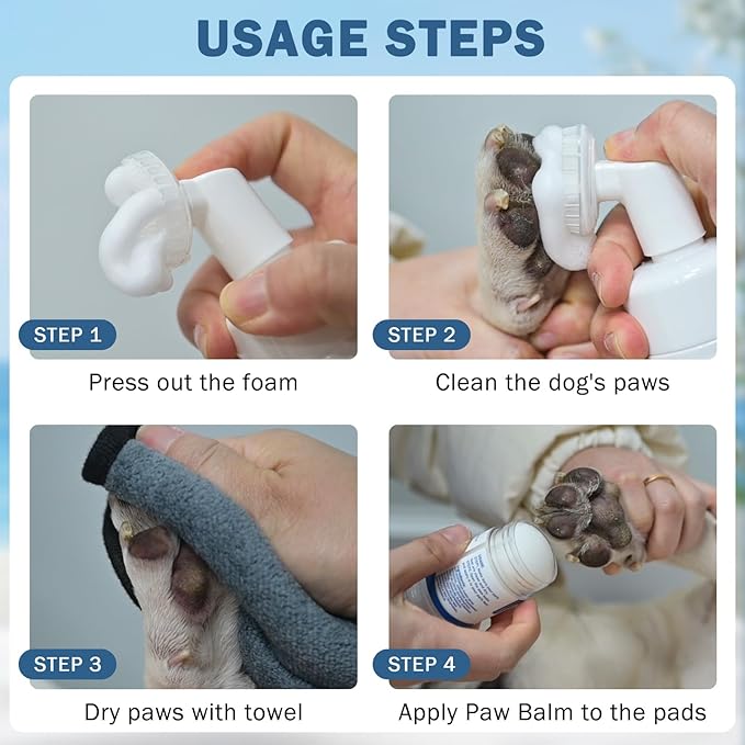 SCENEREAL Dog Paw Care Kit for Repairs Dry Cracked Paws & Nose, No-Rinse Foaming Cleaner & Balm & Nail Clipper File Set, Pet Foot Washer Paw Scrubber Brush for Large Medium Small XL Breed Dogs Cats