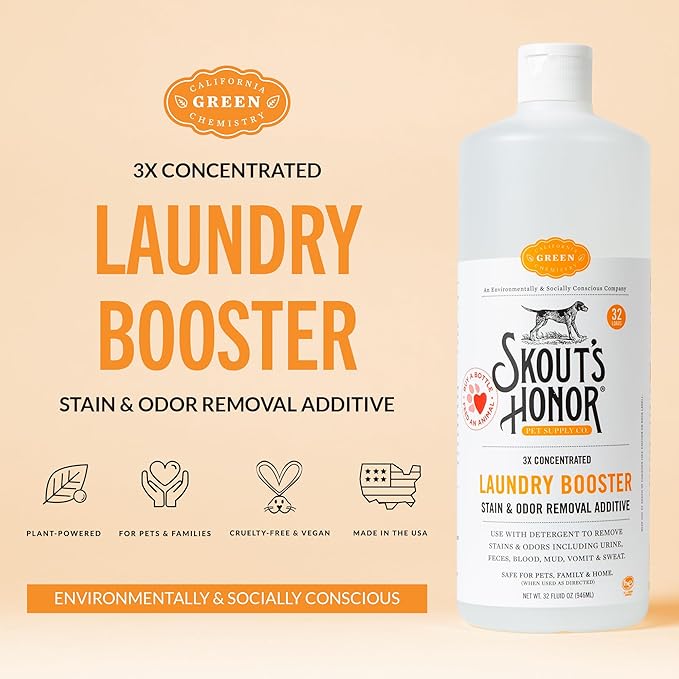 Skout's Honor Laundry Booster Stain & Odor Removal Additive - Plant-Powered Formula for Pet Bedding, Clothing, and Washable Pee Pads - Eco-Friendly & Cruelty-Free, 32 oz