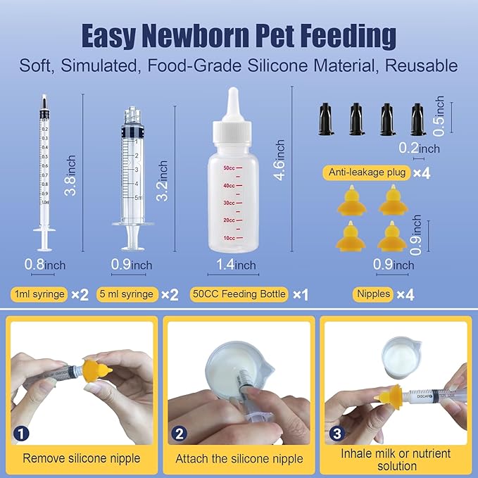 Puppy Kitten Whelping Kit, Whelping Kit with Feeding Nipple Bottle Stethoscope Scissors Cord Clamps Aspirator etc Full kit