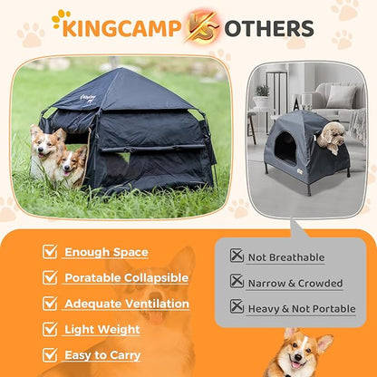 KingCamp Dog Tent, Large Portable Outdoor Indoor Dog House with 600D Oxford Fabric & Dual Layer for Medium Large Dogs, Black, 39.4" x 39.4" x 35.4"