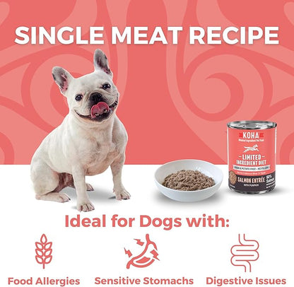 KOHA Limited Ingredient Diet Salmon Entrée for Dogs - Dog Food Toppers for Picky Eaters - Sensitive Stomach Canned Dog Food - Pate Dog - 13 oz Pack of 12